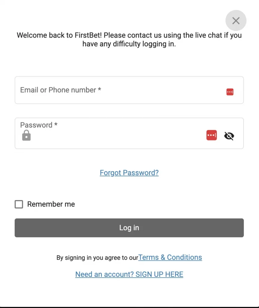 FirstBet Login