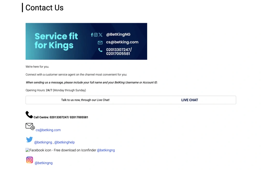 BetKing Customer Support