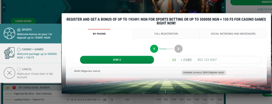 Registration Process at 22 Bet