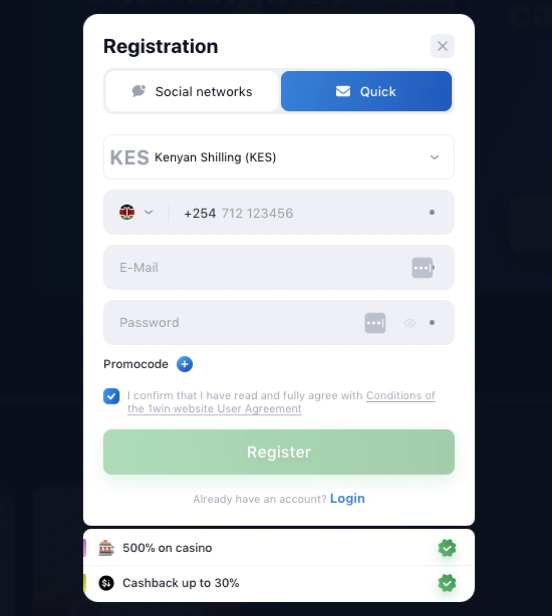 1win Registration Process