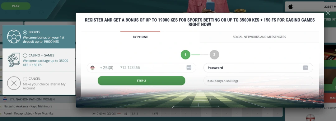 22Bet Registration Process