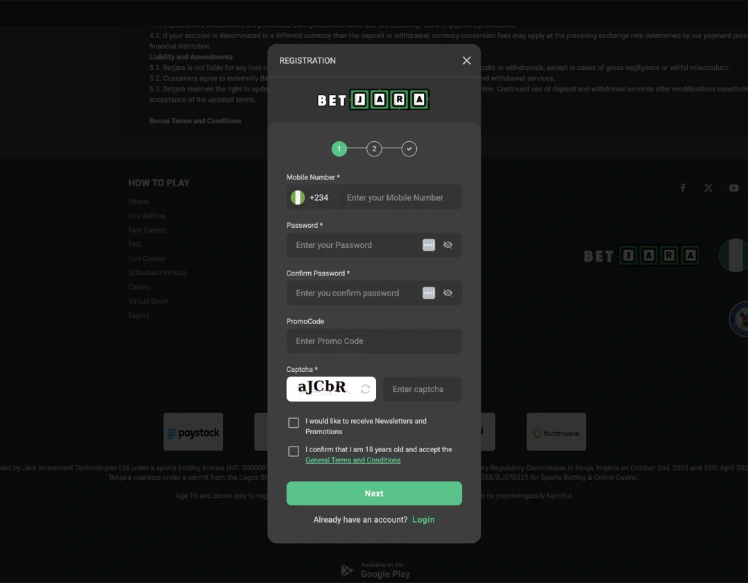 Betjara Register and Login