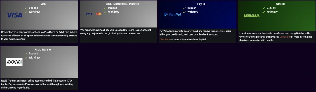 Deposit and Withdrawal at JackpotCityCasino