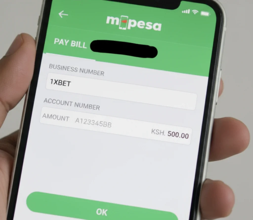 Enter the 1xBet business code (290011), your account (phone) reference, and sum to deposit.