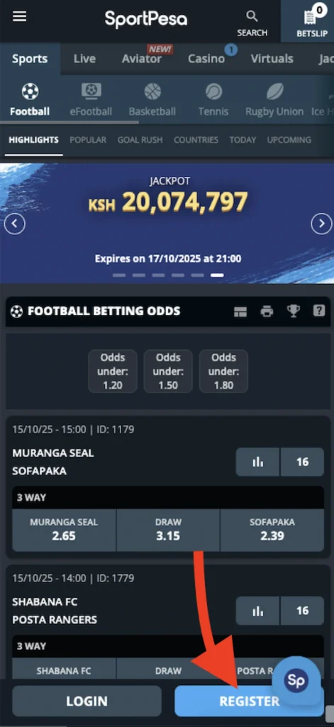 Go to theΒ SportPesa website, use the mobile app