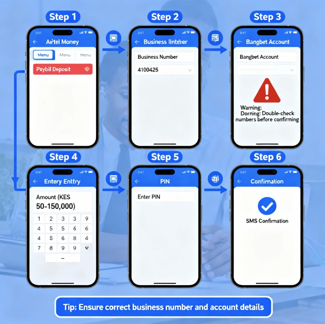 How to Deposit with Airtel Paybill on Bangbet