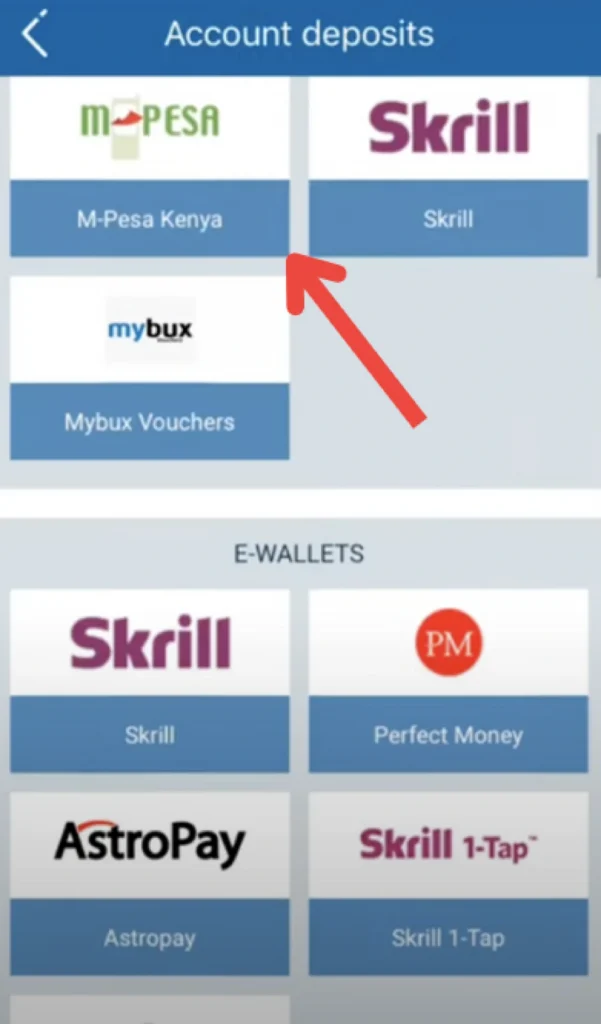 Select "M-Pesa" as your deposit method